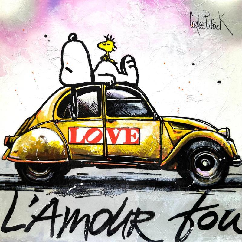 Peinture Snoopy aime les deudeuches par Cornée Patrick | Tableau Pop-art Cinéma Icones Pop Scènes de vie Graffiti Huile