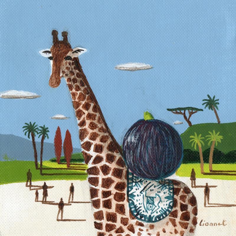 Gemälde Girafe et figue von Lionnet Pascal | Gemälde Surrealismus Landschaften Alltagsszenen Tiere Acryl