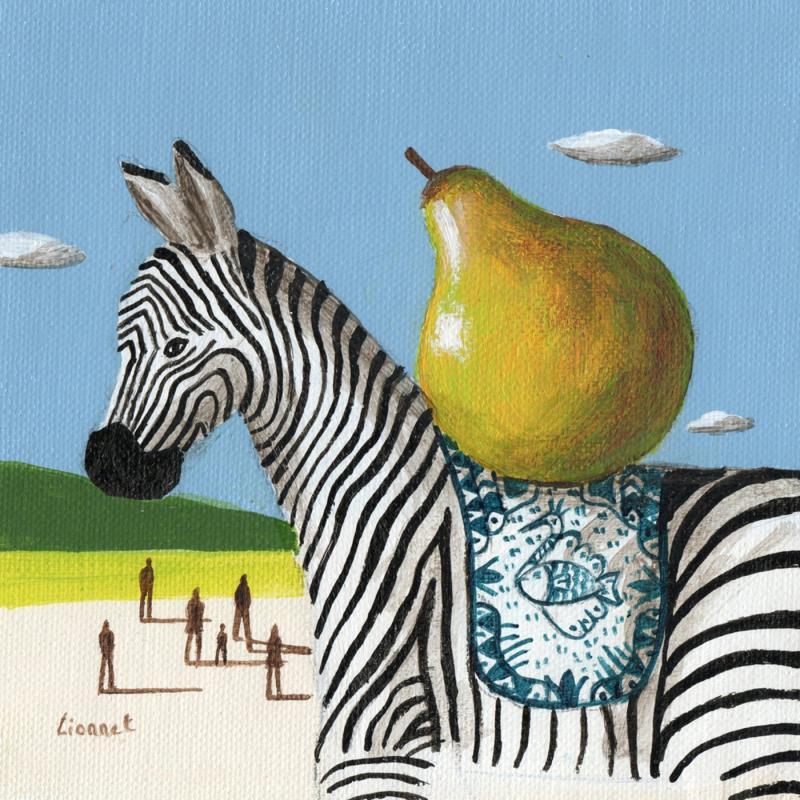 Painting  zèbre à la poire by Lionnet Pascal | Painting Surrealism Life style Animals Still-life Acrylic