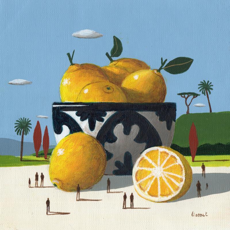 Gemälde Bol aux citrons von Lionnet Pascal | Gemälde Surrealismus Landschaften Alltagsszenen Stillleben Acryl