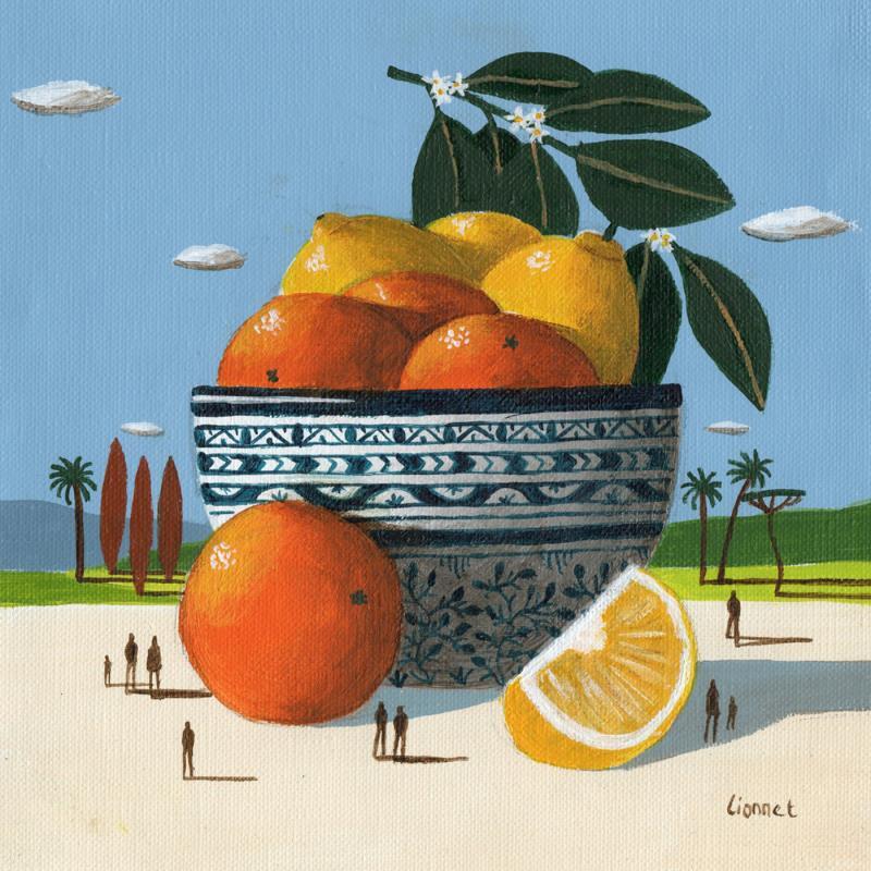 Gemälde citrons en fleurs von Lionnet Pascal | Gemälde Surrealismus Landschaften Alltagsszenen Stillleben Acryl