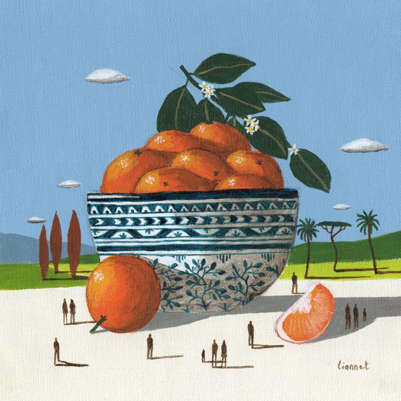 Peinture coupe d'oranges par Lionnet Pascal | Tableau Surréalisme Paysages Scènes de vie Natures mortes Acrylique