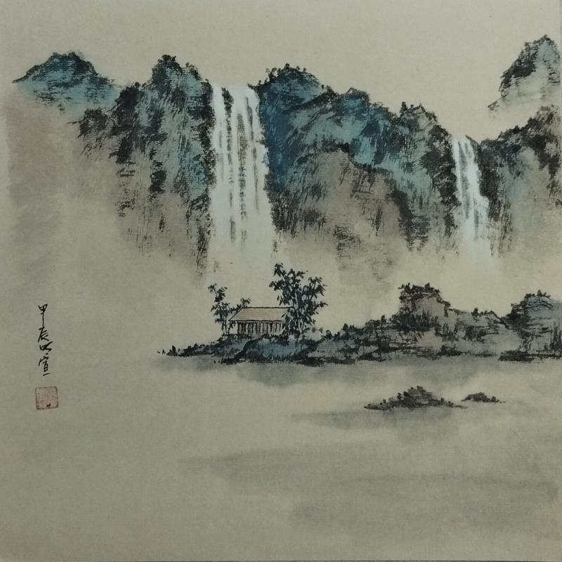 Painting Lake cabin by Du Mingxuan | Painting Figurative Ink, Watercolor Landscapes, Nature