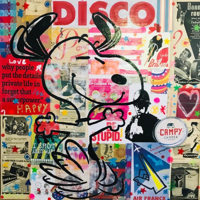 Peinture Snoopy happy vintage par Kikayou | Tableau Pop-art Acrylique, Collage, Graffiti Icones Pop