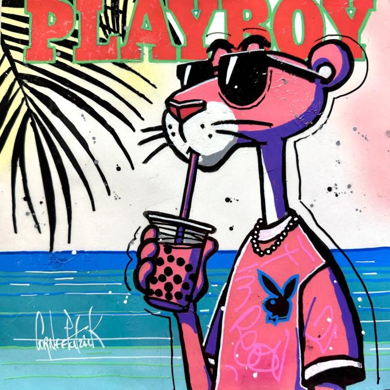 Peinture La panthère rose cocktail sur la côte d'azur par Cornée Patrick | Tableau Pop-art Cinéma Icones Pop Scènes de vie Graffiti Huile