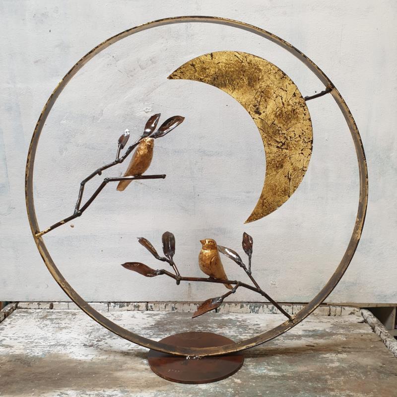 Sculpture oiseaux au croissant de lune by Eres Nicolas | Sculpture Figurative Metal Animals