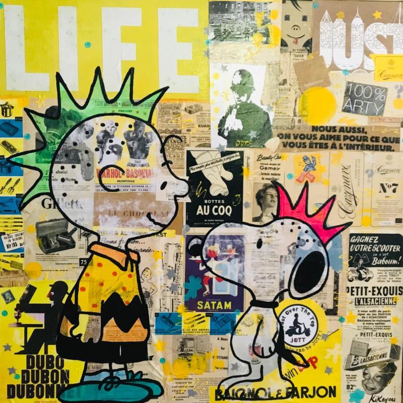 Peinture Snoopy And Charlie brown punks par Kikayou | Tableau Pop-art Icones Pop Graffiti Acrylique Collage