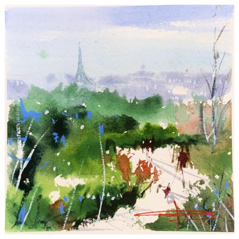 Painting Les Buttes Chaumont  by Bailly Kévin  | Painting Figurative Ink, Watercolor Architecture, Urban