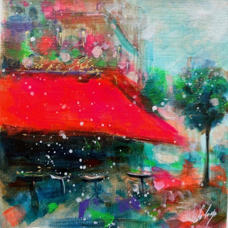 Peinture  Cafe Parisien  par Solveiga | Tableau Impressionnisme Paysages Scènes de vie Architecture Acrylique