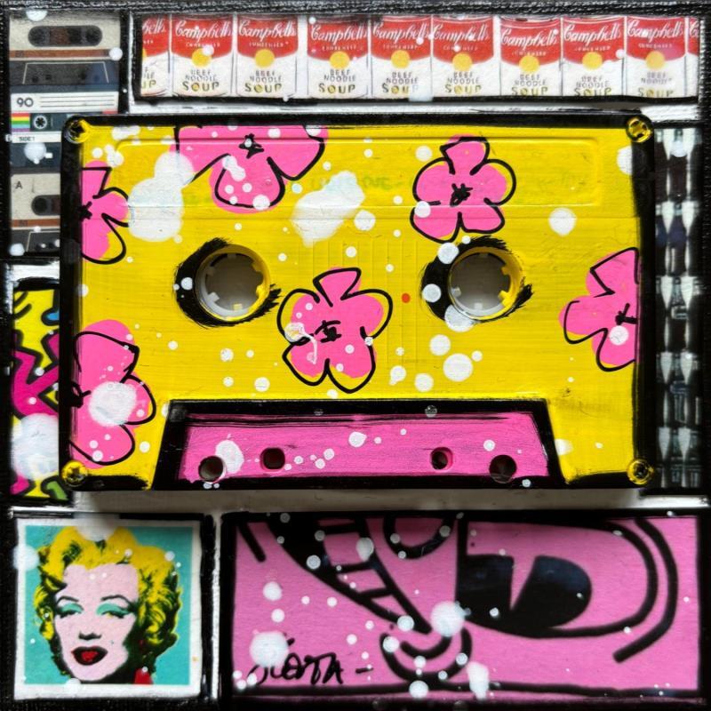 Painting POP K7 (jaune) by Costa Sophie | Painting Pop-art Pop icons Acrylic Gluing Upcycling