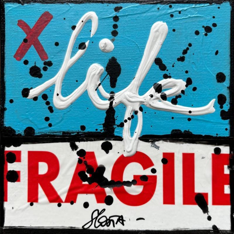 Painting Fragile life (bleu) by Costa Sophie | Painting Pop-art Acrylic, Gluing, Upcycling