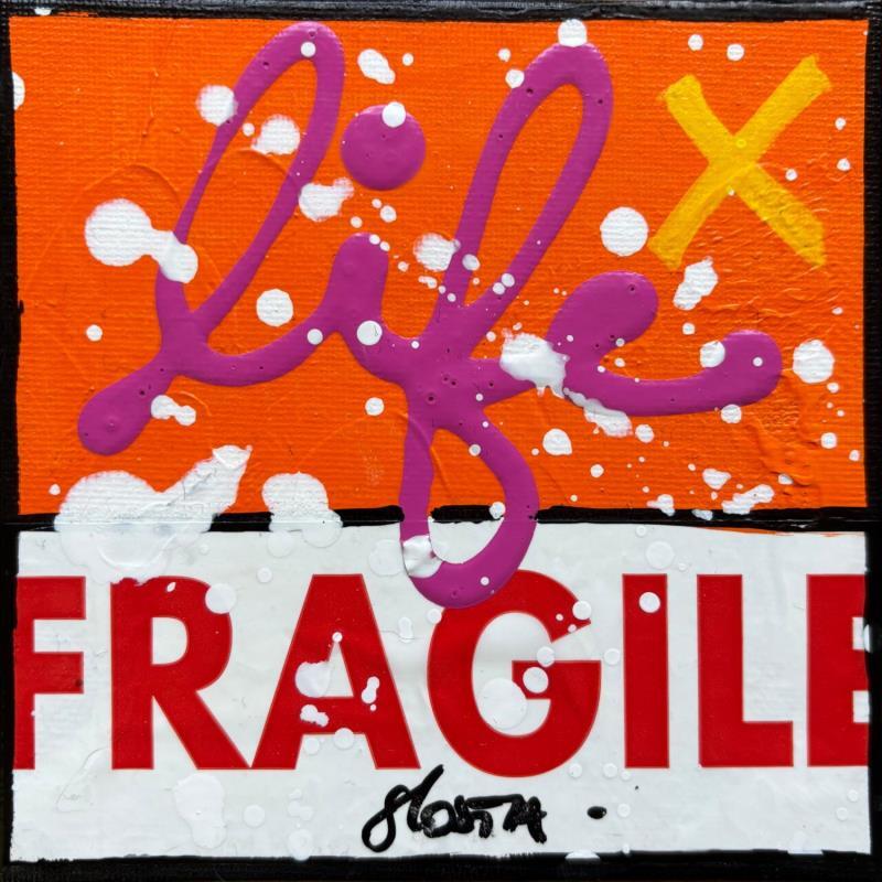 Gemälde Fragile life (orange) von Costa Sophie | Gemälde Pop-Art Acryl Collage Upcycling