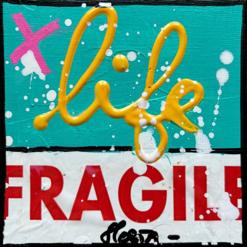 Painting Fragile life (turquoise) by Costa Sophie | Painting Pop-art Acrylic Gluing Upcycling