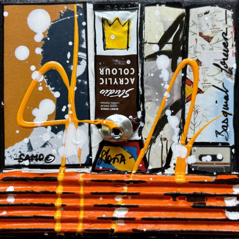 Peinture Basquiat Forever par Costa Sophie | Tableau Pop-art Icones Pop Acrylique Collage Upcycling
