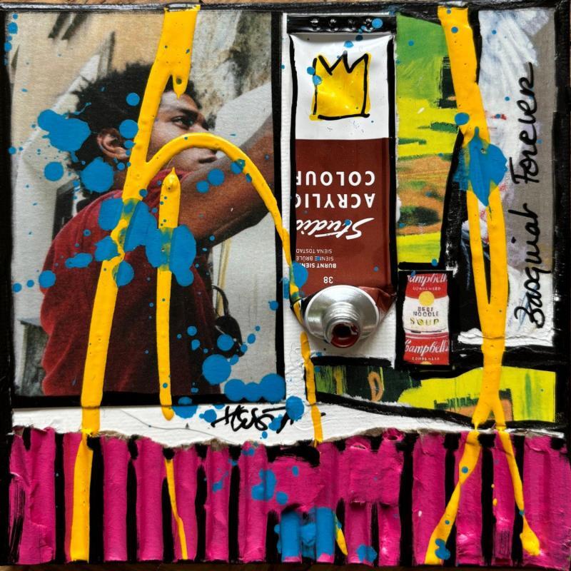 Gemälde Basquiat forever von Costa Sophie | Gemälde Pop-Art Pop-Ikonen Acryl Collage Upcycling