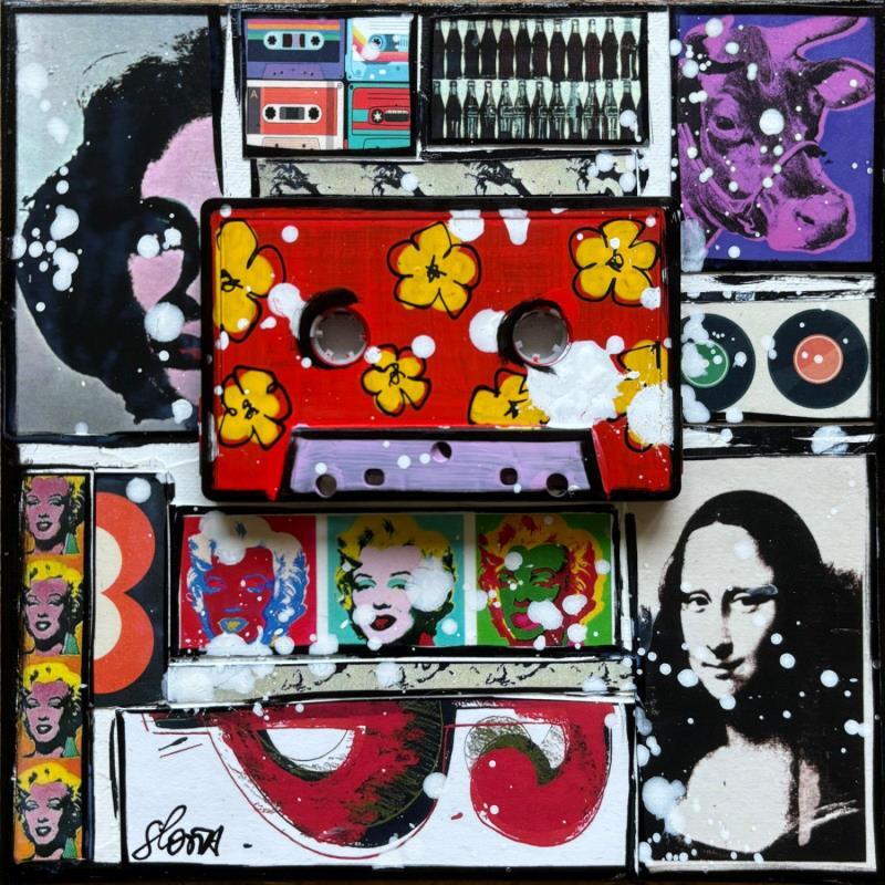 Painting POP K7 (rouge) by Costa Sophie | Painting Pop-art Acrylic, Gluing, Upcycling Pop icons