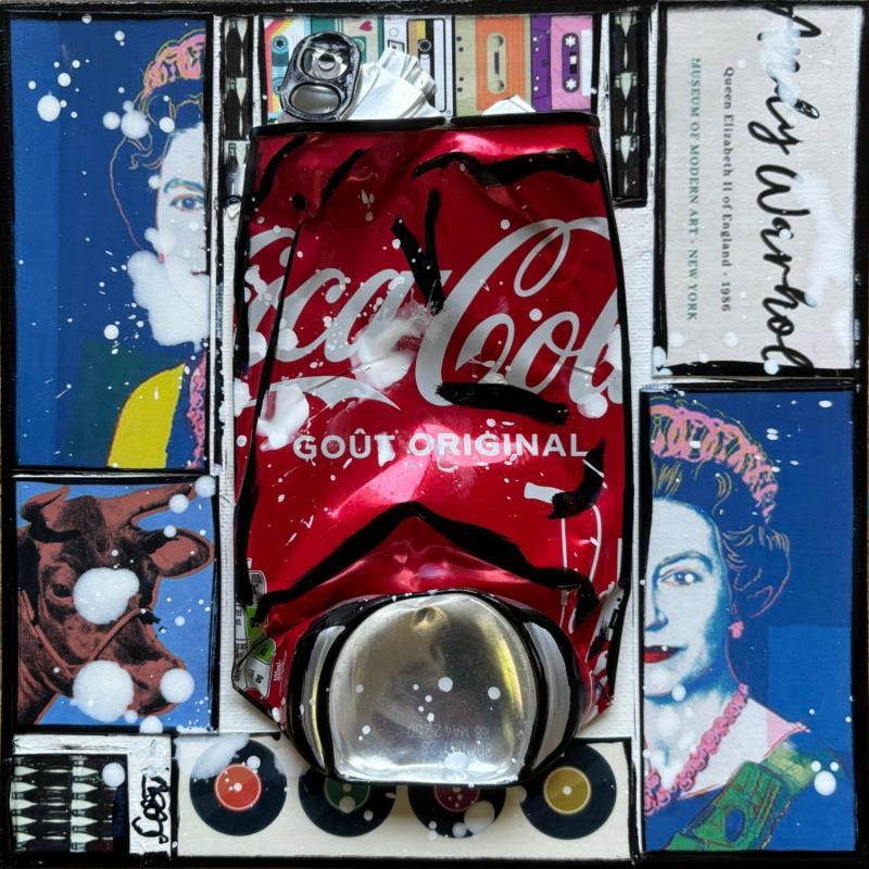 Gemälde POP COKE (queen) von Costa Sophie | Gemälde Pop-Art Pop-Ikonen Acryl Collage Upcycling