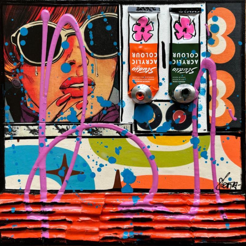 Peinture Crying girl par Costa Sophie | Tableau Pop-art Icones Pop Acrylique Collage Upcycling
