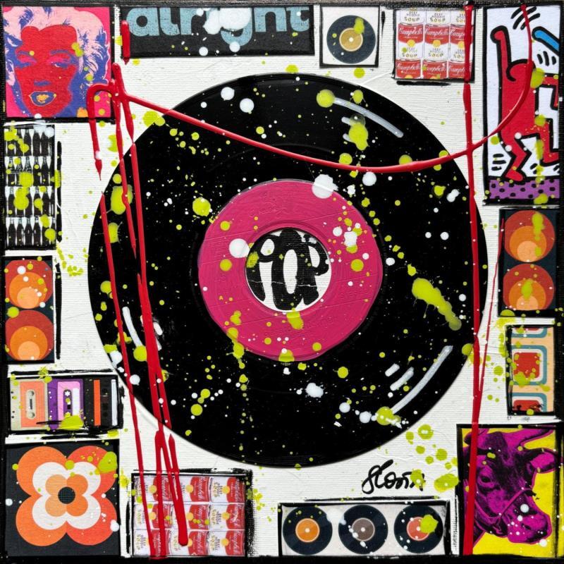 Painting POP VINYLE (rose) by Costa Sophie | Painting Pop-art Pop icons Acrylic Gluing Upcycling