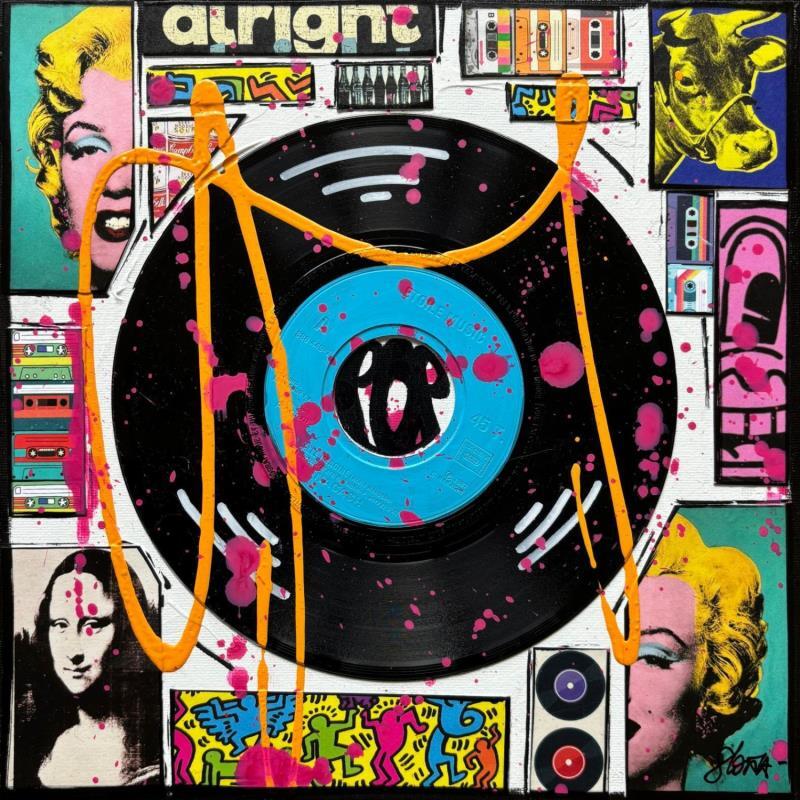 Painting POP VINYLE (bleu) by Costa Sophie | Painting Pop-art Pop icons Acrylic Gluing Upcycling