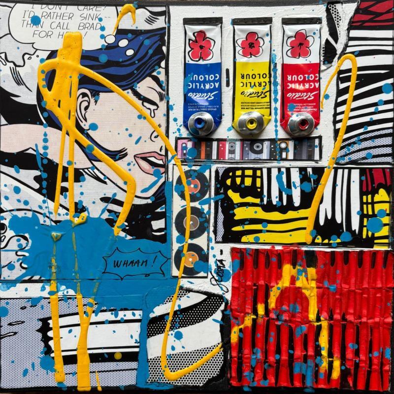 Peinture Tribute to R.Lichtenstein par Costa Sophie | Tableau Pop-art Icones Pop Acrylique Collage Upcycling