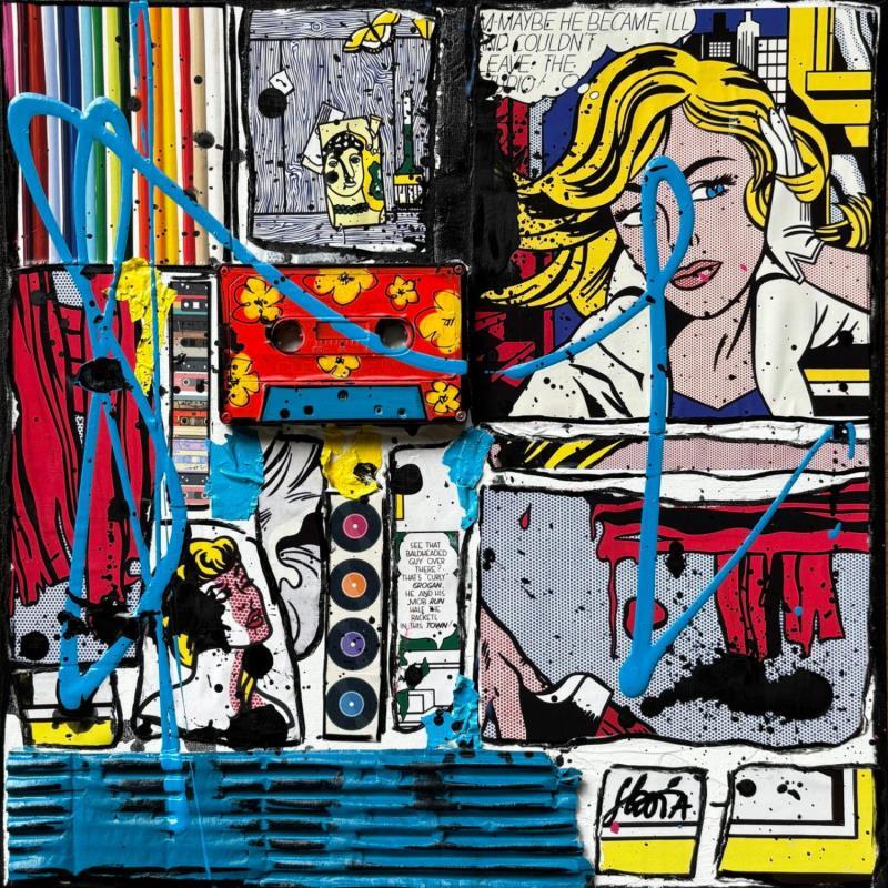 Painting Tribute to R.Lichtenstein by Costa Sophie | Painting Pop-art Acrylic, Gluing, Upcycling Pop icons