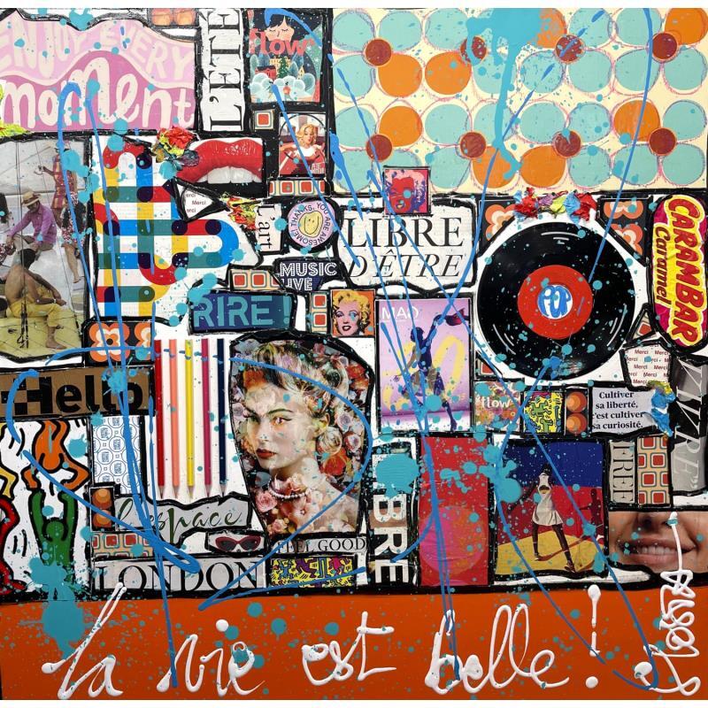 Gemälde La vie est belle von Costa Sophie | Gemälde Pop-Art Acryl Collage Upcycling