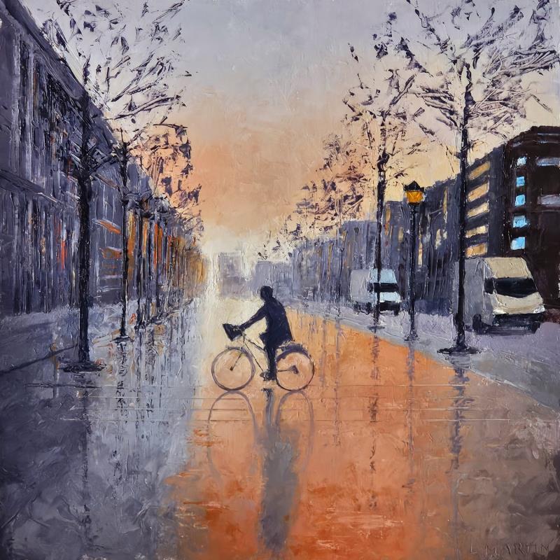 Gemälde Sur les Champs, au petit matin von Martin Laurent | Gemälde Figurativ Gesellschaft Urban Alltagsszenen Öl