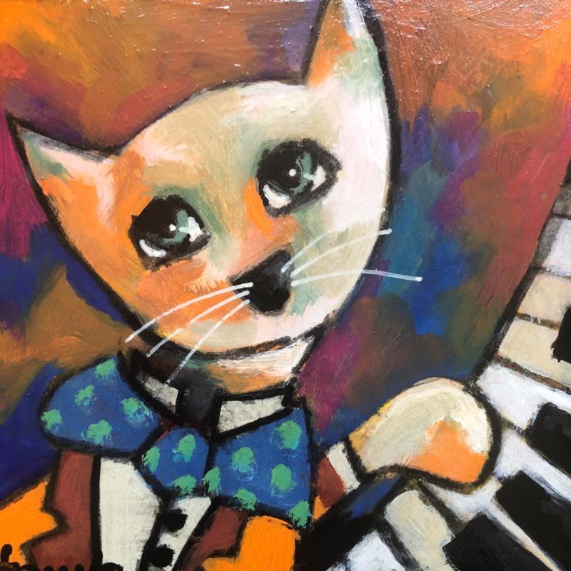 Painting Chat musicien  by Fauve | Painting Figurative Animals Acrylic