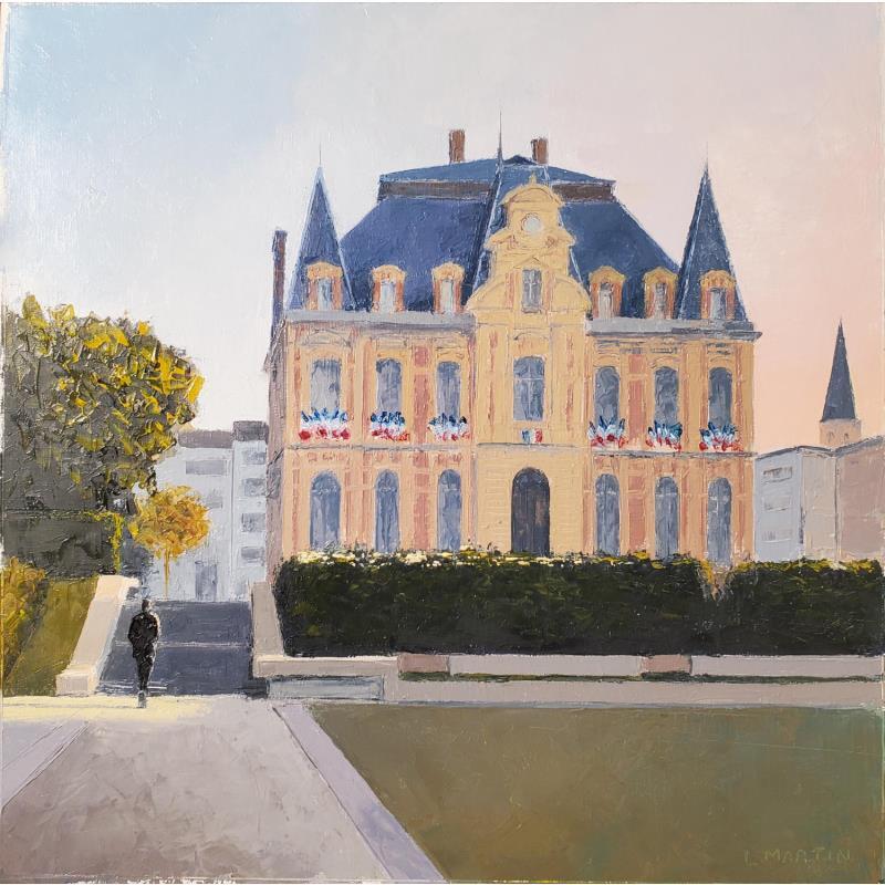 Painting Rueil, carré vert by Martin Laurent | Painting Figurative Oil Architecture, Urban