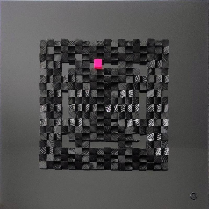 Gemälde Pac Pink von Bauquel Véronique | Gemälde Abstrakt Minimalistisch Holz Acryl Collage