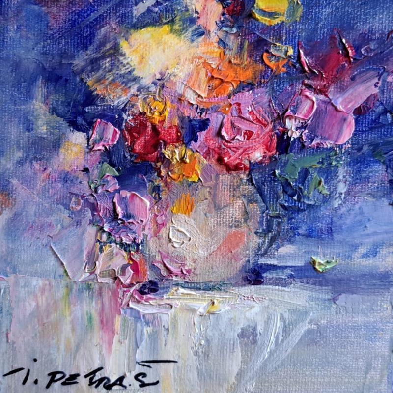 Painting Purple Roses by Petras Ivica | Painting Impressionism Oil Still-life