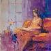 Painting Woman Reading by Petras Ivica | Painting Impressionism Society Still-life Oil