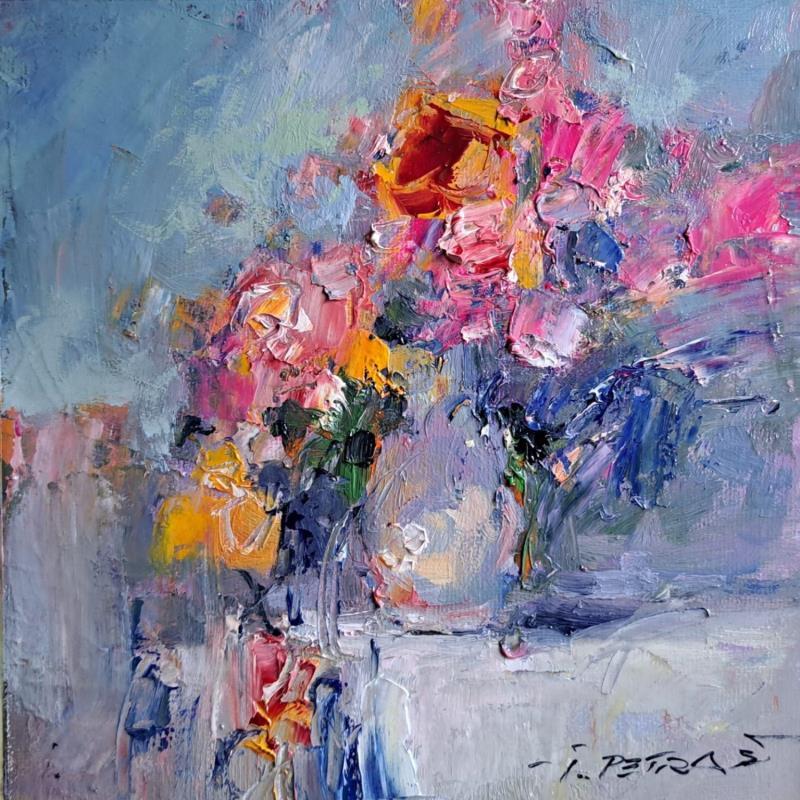 Painting Pink Roses by Petras Ivica | Painting Impressionism Still-life Oil