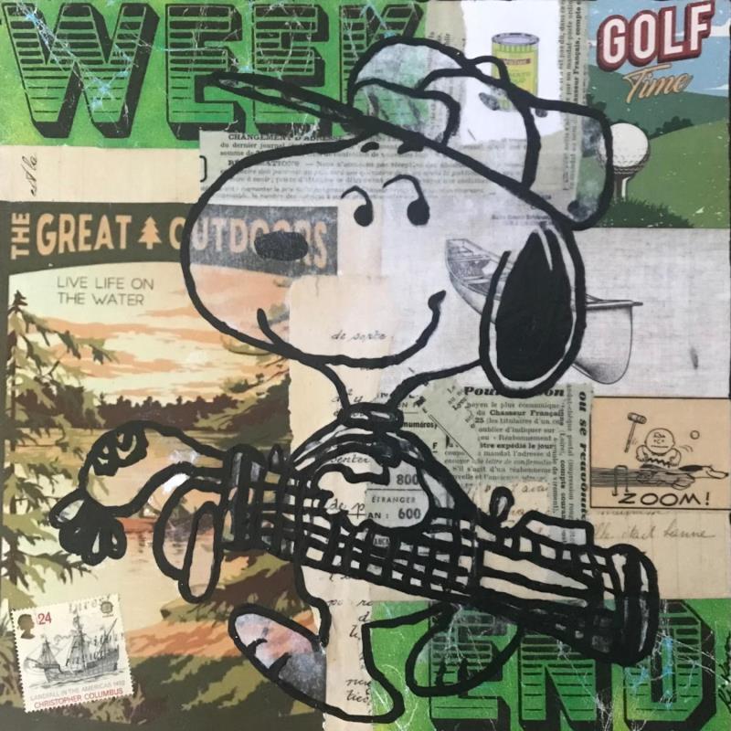 Gemälde Snoopy golf vintage von Kikayou | Gemälde Pop-Art Pop-Ikonen Graffiti Acryl Collage