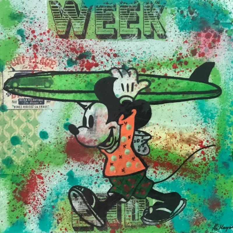 Peinture Mickey surf par Kikayou | Tableau Pop-art Icones Pop Graffiti Acrylique Collage