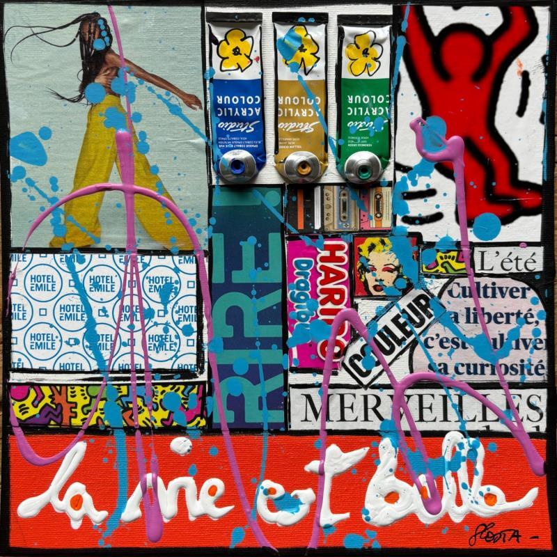Gemälde La vie est belle ! (rire) von Costa Sophie | Gemälde Pop-Art Acryl Collage Upcycling