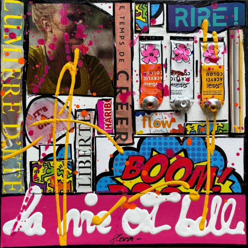 Painting La vie est belle ! (boom) by Costa Sophie | Painting Pop-art Acrylic Gluing Upcycling