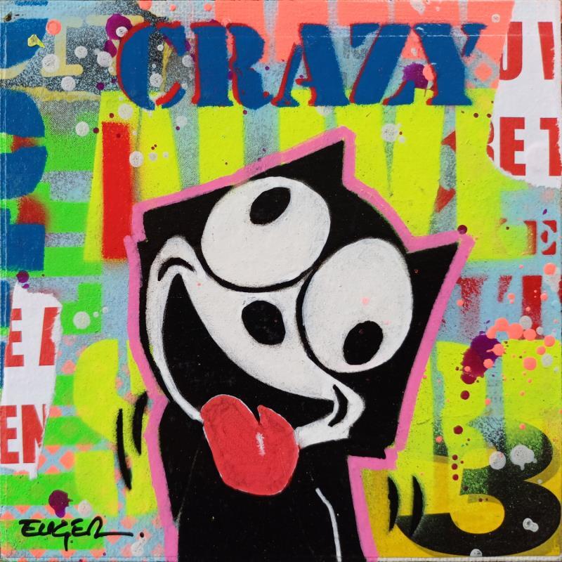 Gemälde CRAZY von Euger Philippe | Gemälde Pop-Art Pop-Ikonen Pappe Acryl Collage