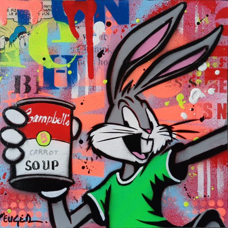 Peinture BUNNY LOVES CAMPBELL'S par Euger Philippe | Tableau Pop-art Icones Pop Carton Acrylique