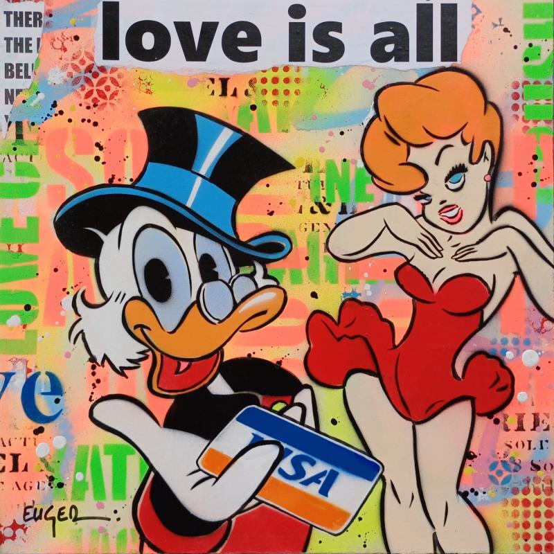 Painting LOVE IS ALL by Euger Philippe | Painting Pop-art Pop icons Cardboard Acrylic Gluing