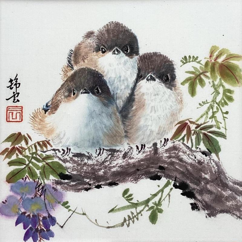 Painting Mésange nonnette by Tayun | Painting Figurative Animals Watercolor Ink