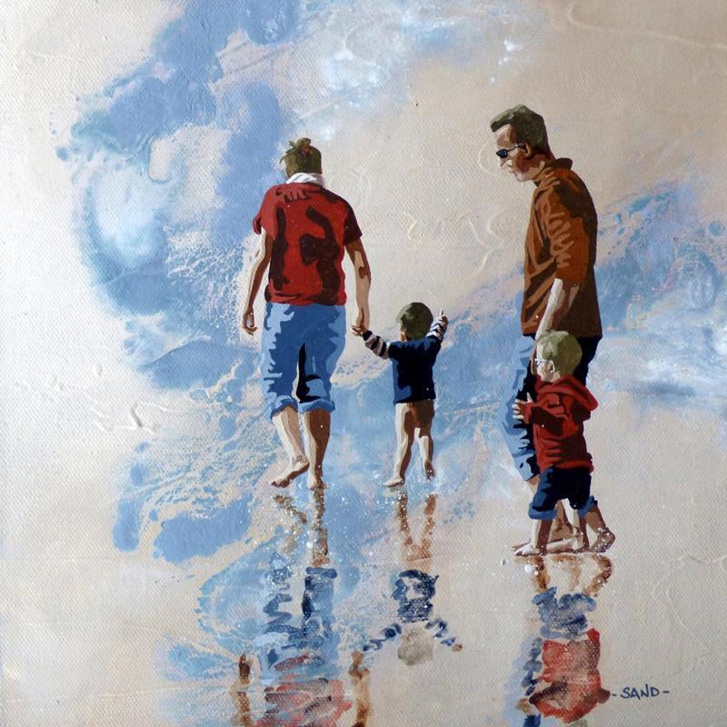 Painting famille de mi-saison by Sand | Painting Figurative Acrylic Child, Life style, Marine