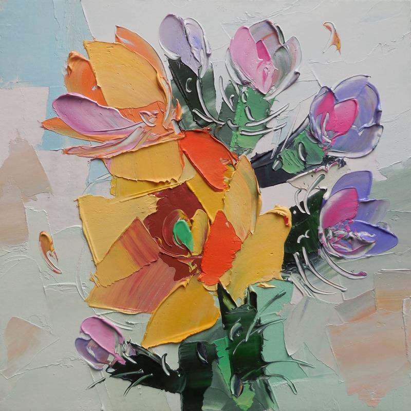 Painting Yellow cactus flower by Lunetskaya Elena | Painting Figurative Oil Landscapes, Nature