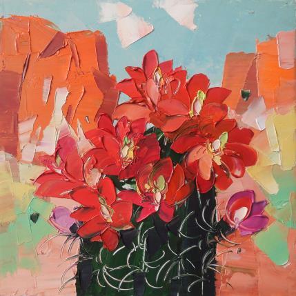 Painting Scarlet Hedgehog Cactus by Lunetskaya Elena | Painting Figurative Oil Landscapes, Nature, Pop icons