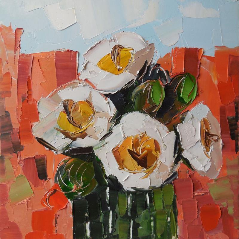 Painting Saguaro in Bloom by Lunetskaya Elena | Painting Figurative Landscapes Nature Minimalist Oil