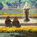 Peinture La Fontaine au Jardin du Luxembourg par Brooksby | Tableau Impressionnisme Paysages Huile