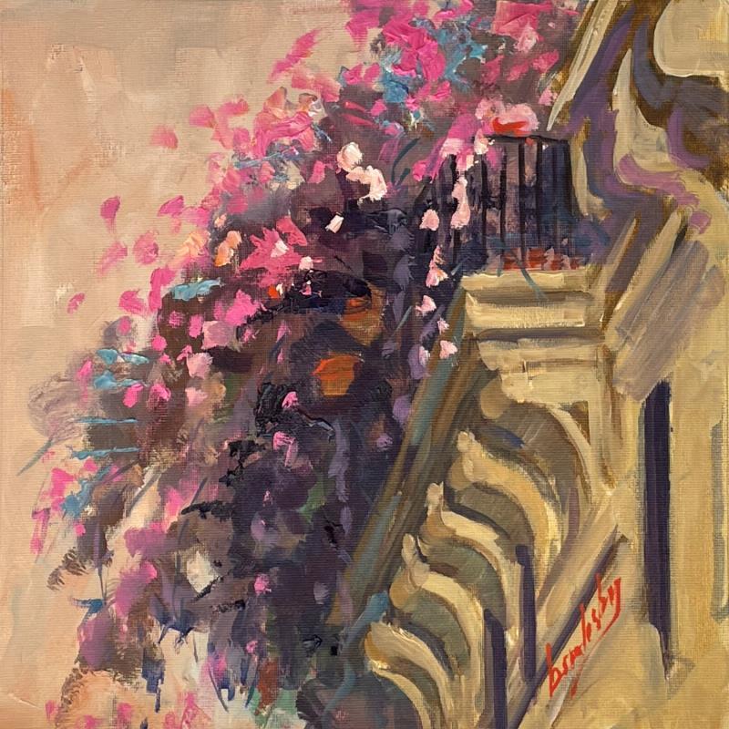Peinture Le Balcon des Roses par Brooksby | Tableau Impressionnisme Architecture Huile