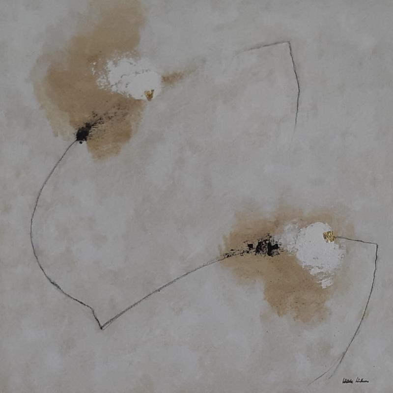 Painting abstract beige E 6 by Wilms Hilde | Painting Abstract Acrylic Gluing Gold leaf