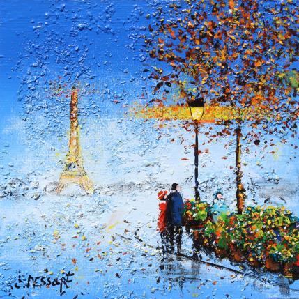 Painting La tour eiffel et des fleurs by Dessapt Elika | Painting Impressionism Acrylic, Sand